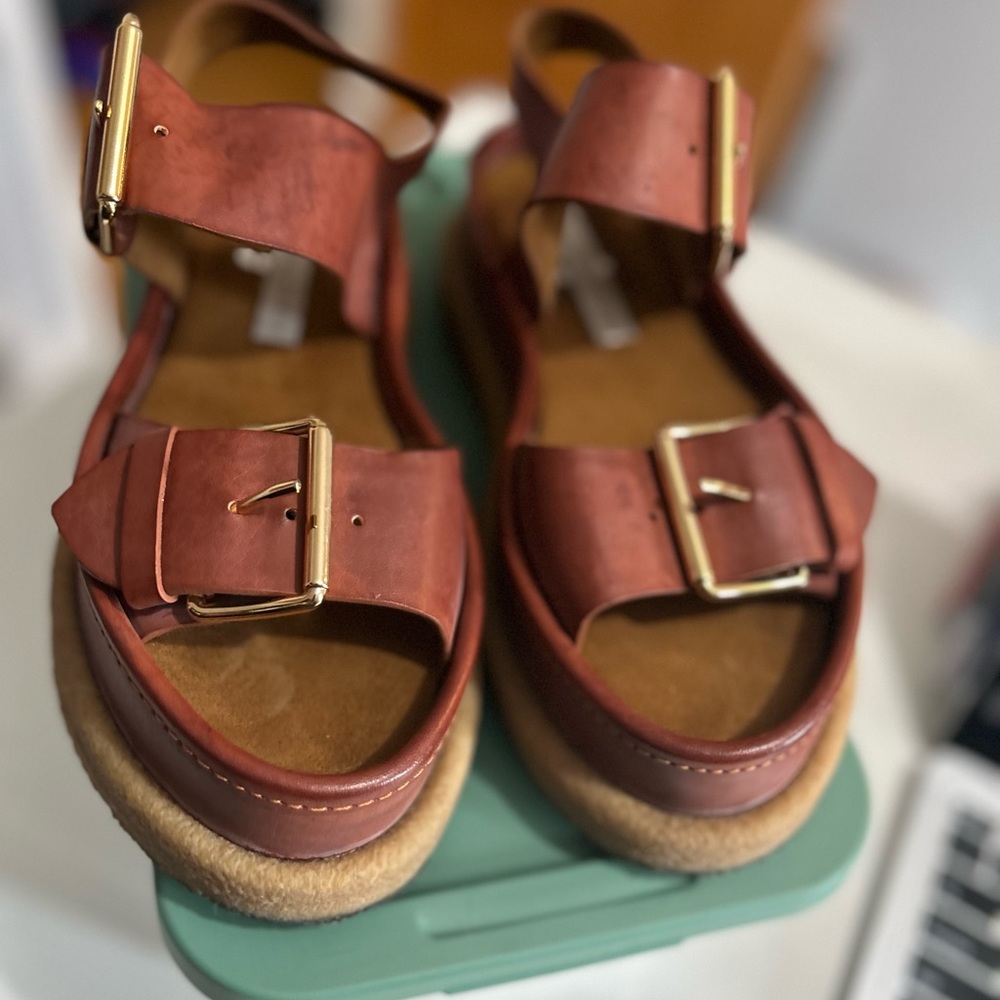 Stella McCartney Big Buckle Platform Sandals.
